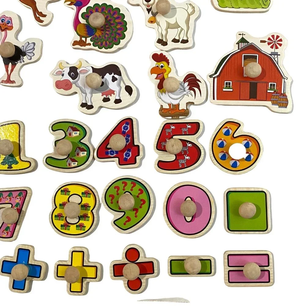 Preschool Wooden Puzzle Piece with Knobs Lot of‎ 38 Crafting DIY Decor Tactile